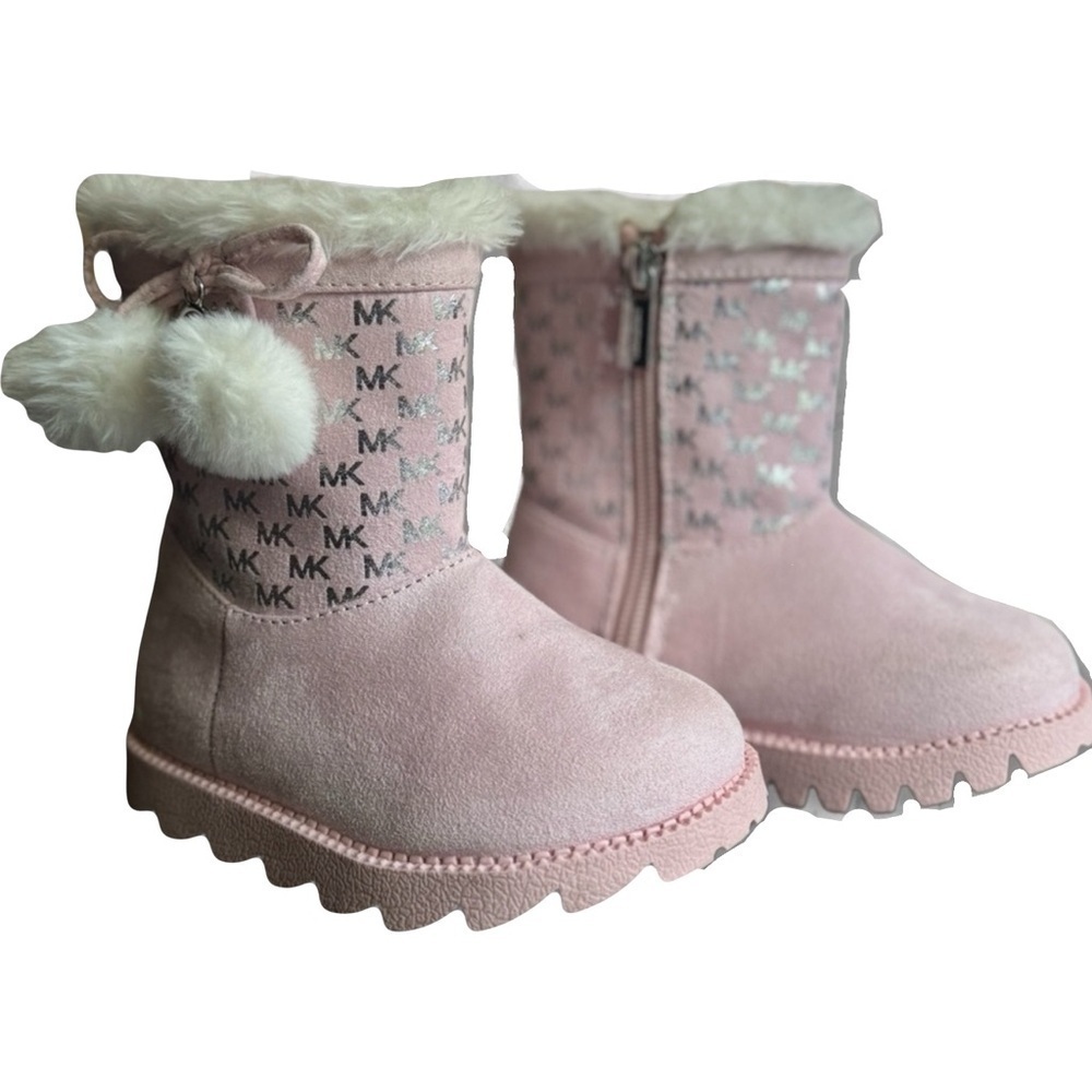 MICHAEL KORS girls light pink logo suede boots with fur lining